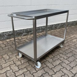 carrello a due ripiani in lamiera con maniglia