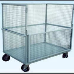 carrello in rete con pianale in lamiera e sponda ribaltabile
