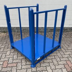 stackable rack with metal sheet platform, two sides and skids