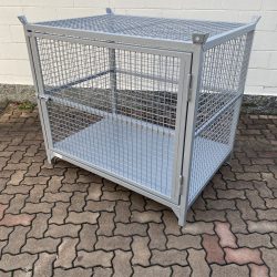 stackable wire mesh rack with metal sheet platform and door