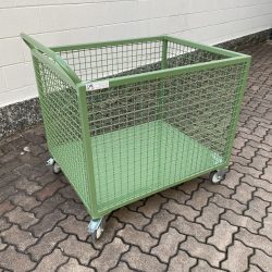 wire mesh trolley with metal sheet platform and handle
