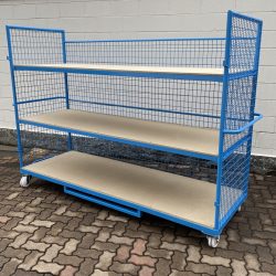 wire mesh trolley with wooden platforms