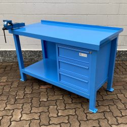 work-bench with chest of drawers and vice