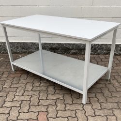 work-bench with wooden platform and galvanized metal sheet platform