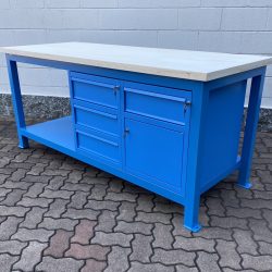 work-bench with wooden platform, drawers and locker