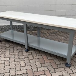 work-bench with wooden platform, metal sheet platform and adjustable feet