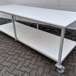 work-bench with wooden platforms and wheels